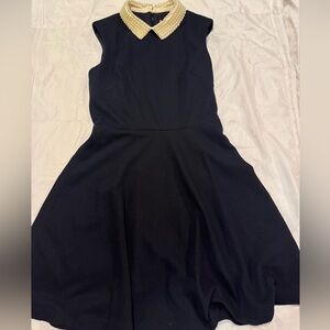 Sleeveless Black Dress with Pearl Collar